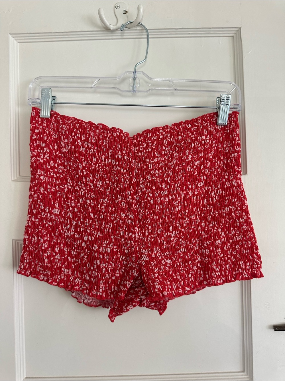Skatie Red Smocked High Waist Women’s Shorts